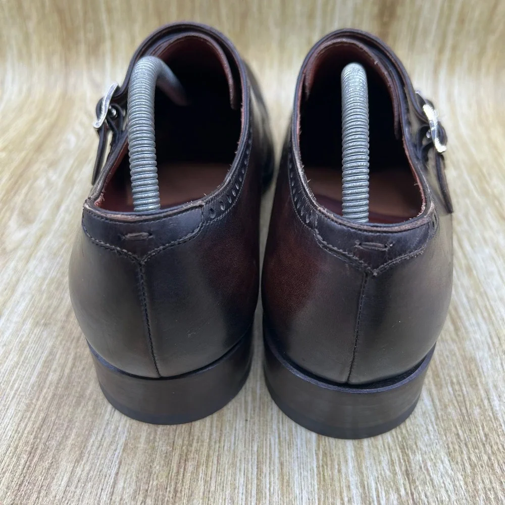 Magnanni Double Monk Strap Men's Size 9 Dark Brown Brogue Cap Toe Leather Spain